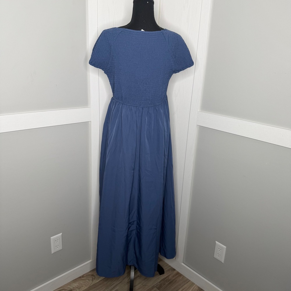Kohl's Maxi Dress Women XL Blue Smocked Bodice Short Sleeve Pockets - Picture 8 of 13